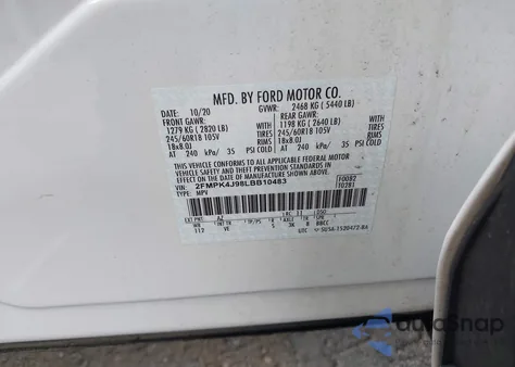 2020 Ford Edge Sel из США, поврежденный, VIN 2FMPK4J98LBB10483